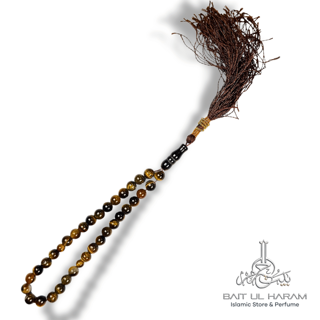 Natural Tiger eye stone tasbeeh 33 beads brown and gold gemstone prayer beads