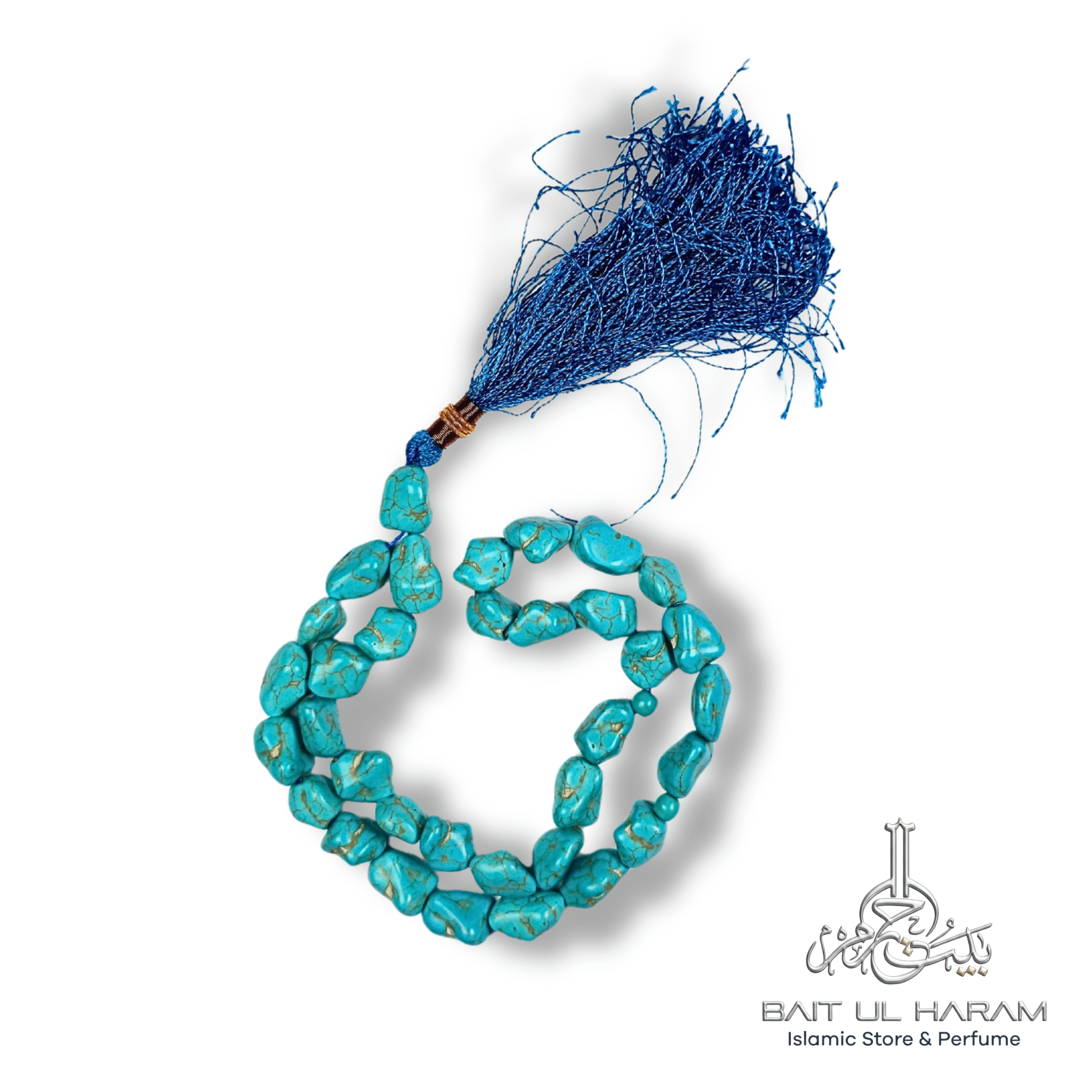 Real Feroza stone tasbeeh turquoise prayer beads 33 count with silver tassel Real Feroza stone tasbeeh turquoise prayer beads 33 count with silver tassel