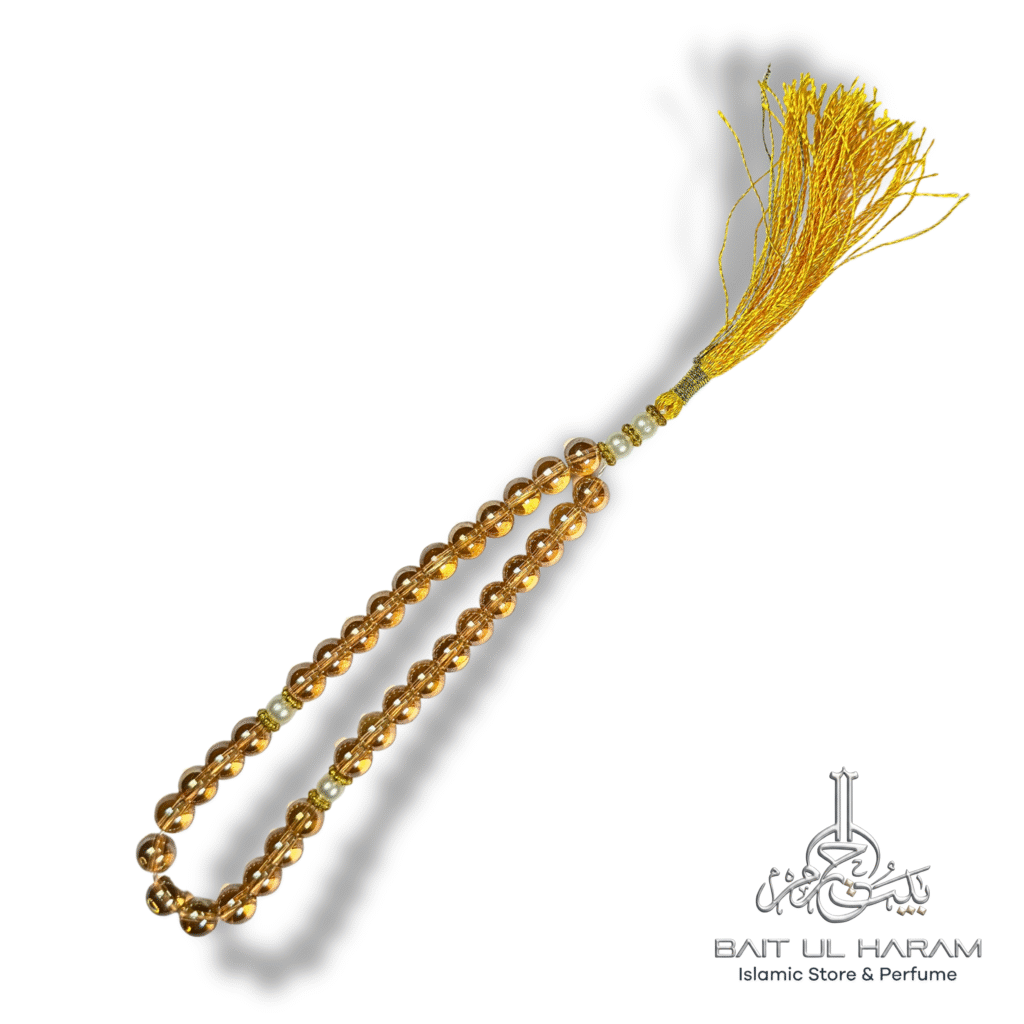Golden amber glass crystal tasbeeh faceted prayer beads